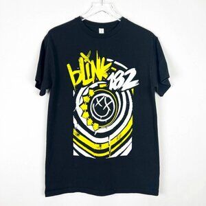 Playerytees Tee Womens M BlacK Blink 182 Happy Face Band T-Shirt Travis Barker